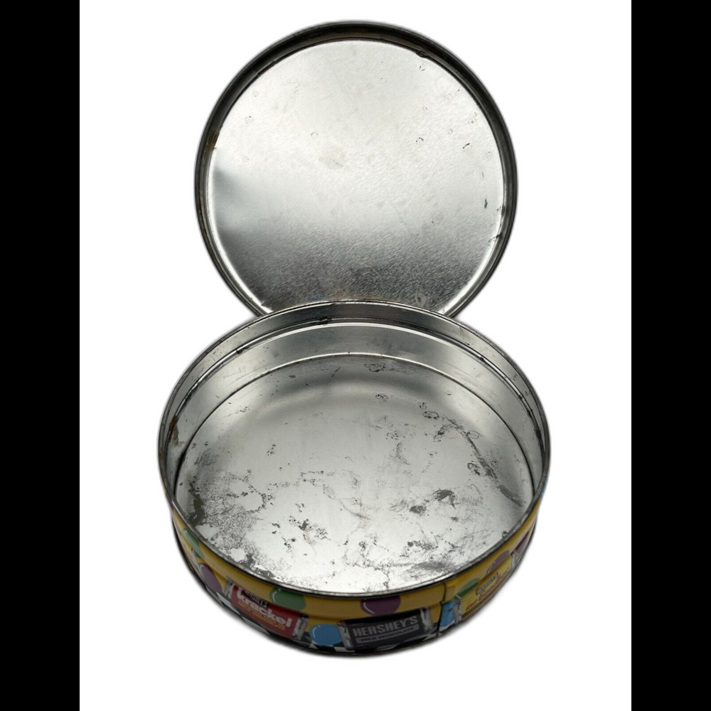 Vintage 1997 Hershey's Fun Tin Assorted Miniatures Round Storage Tin 5.3oz Used - Picture 2 of 4